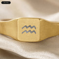 Aquarius Square Ring - zodiac engraved pendant with date range