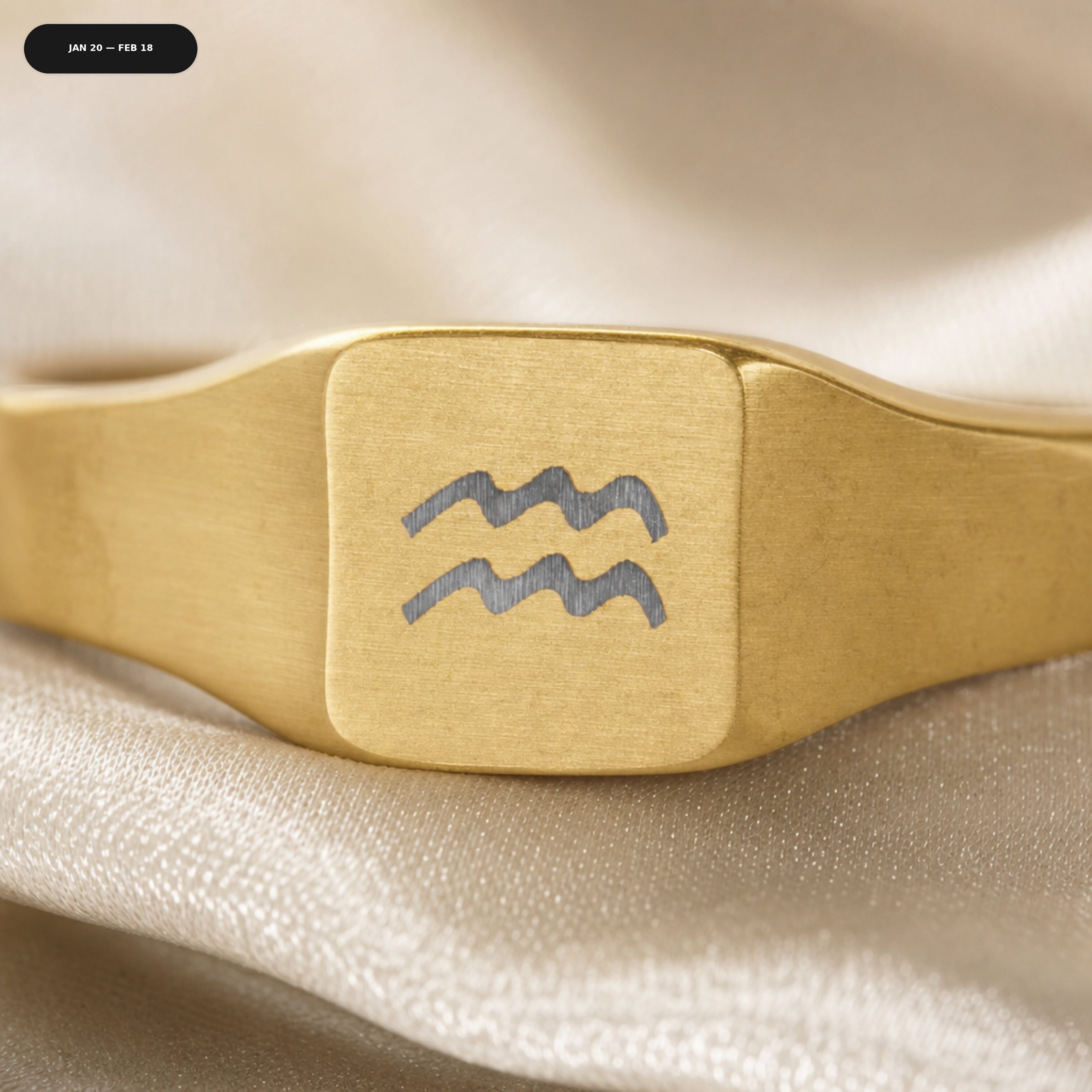 Aquarius Square Ring - zodiac engraved pendant with date range
