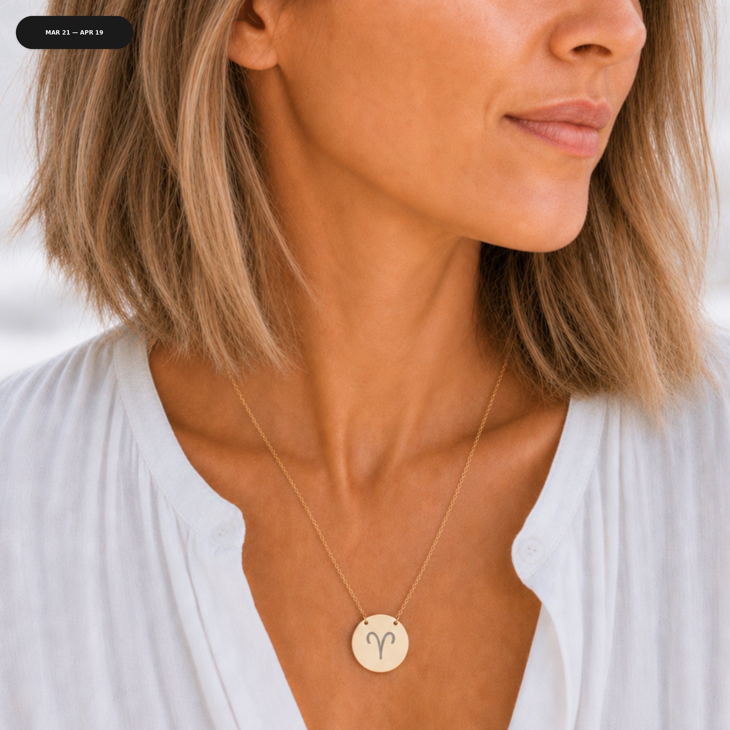 Aries Coin Necklace - zodiac engraved pendant with date range