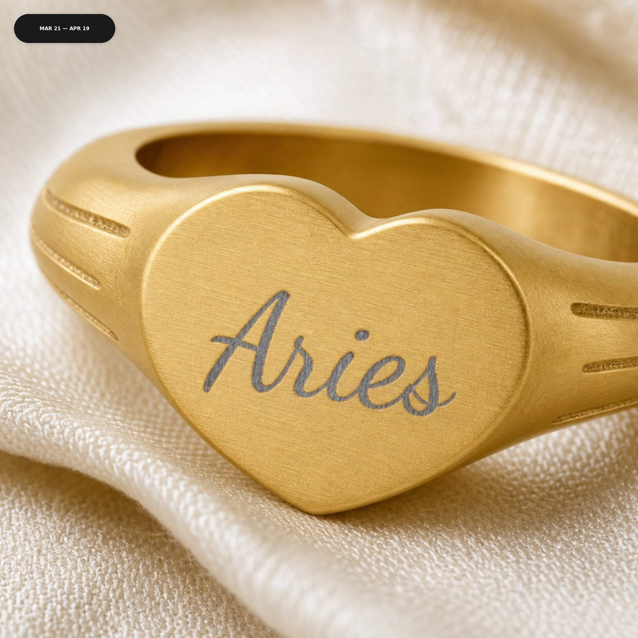 Aries Heart Signet Ring - zodiac engraved pendant with date range