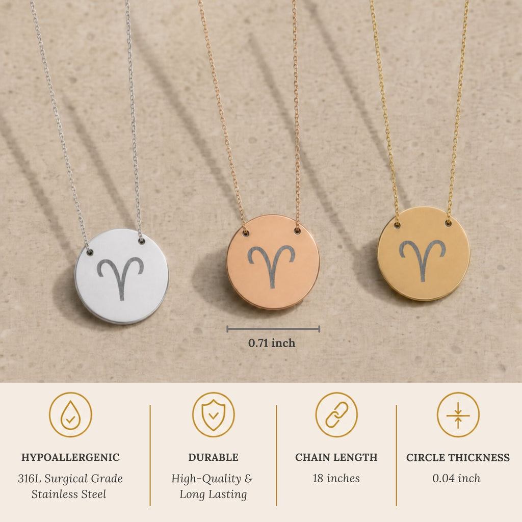 Aries Ram Necklace, Aries Sign Necklace, Aries Charm Necklace, Zodiac Coin Necklace