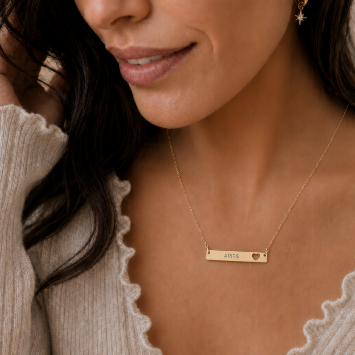 Aries Sign Necklace, Aries Pendant, Zodiac Bar Necklace, Birth Sign Necklace