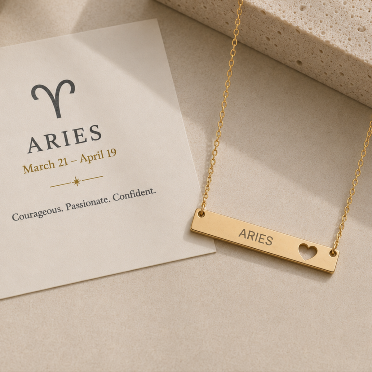Aries Sign Necklace, Aries Pendant, Zodiac Bar Necklace, Birth Sign Necklace