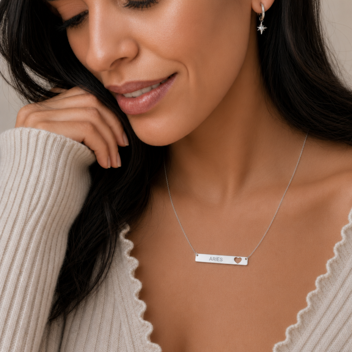Aries Sign Necklace, Aries Pendant, Zodiac Bar Necklace, Birth Sign Necklace