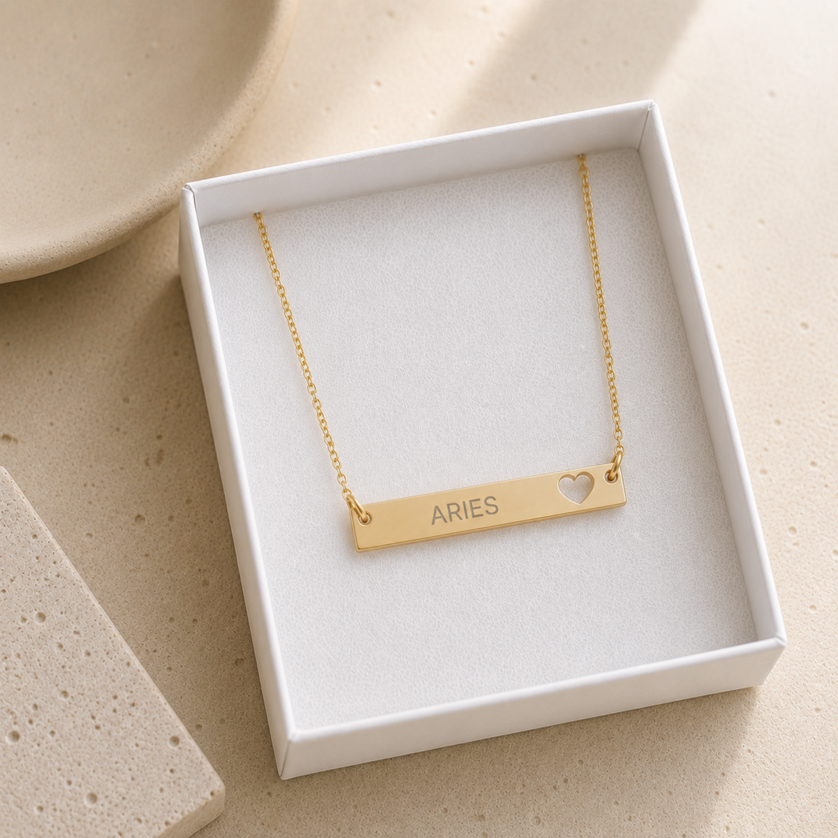 Aries Sign Necklace, Aries Pendant, Zodiac Bar Necklace, Birth Sign Necklace
