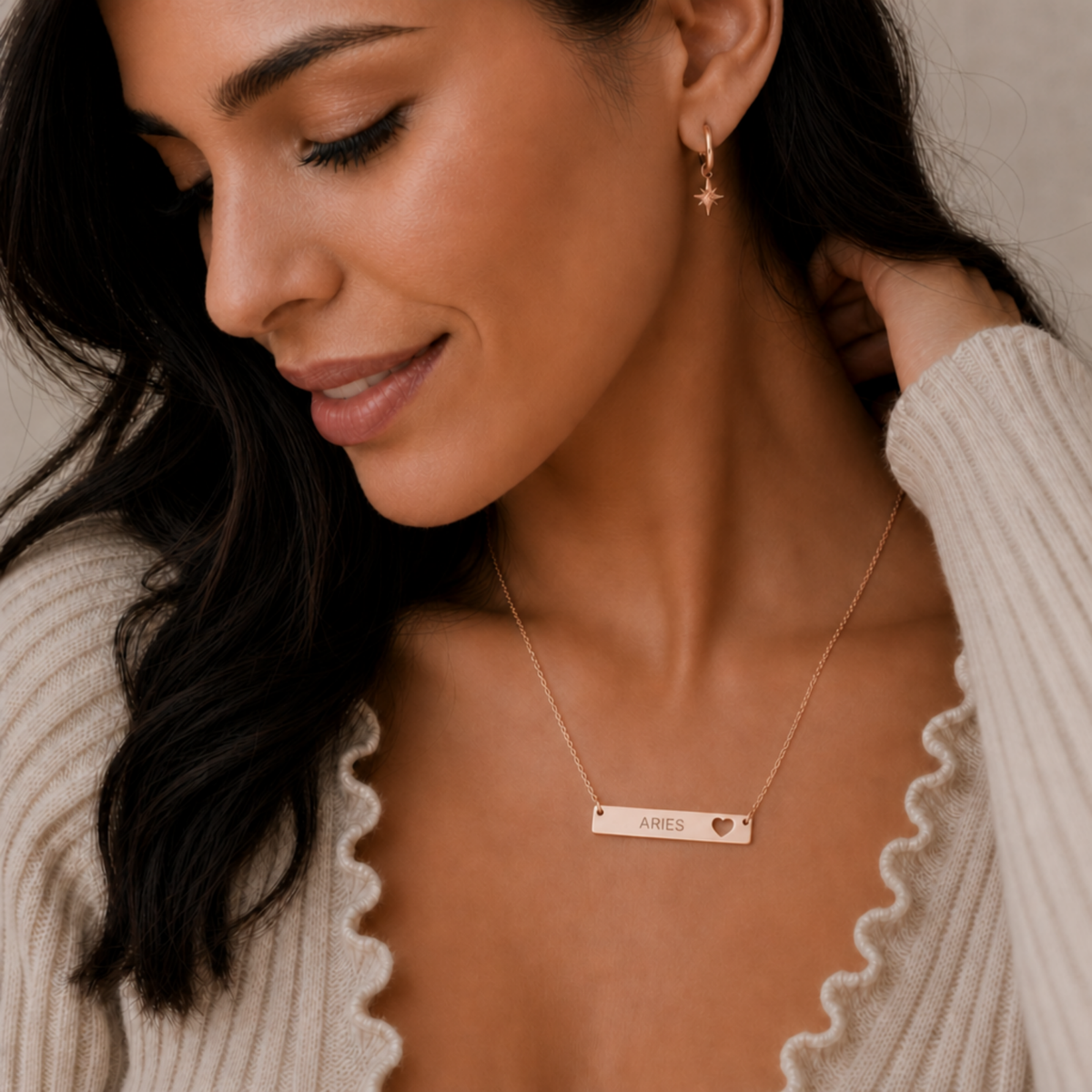 Aries Sign Necklace, Aries Pendant, Zodiac Bar Necklace, Birth Sign Necklace