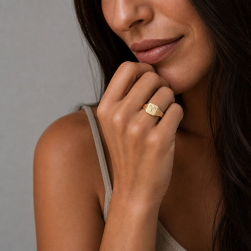 Aries Signet Ring, Aries Ring, Zodiac Signet Ring, Square Signet Ring