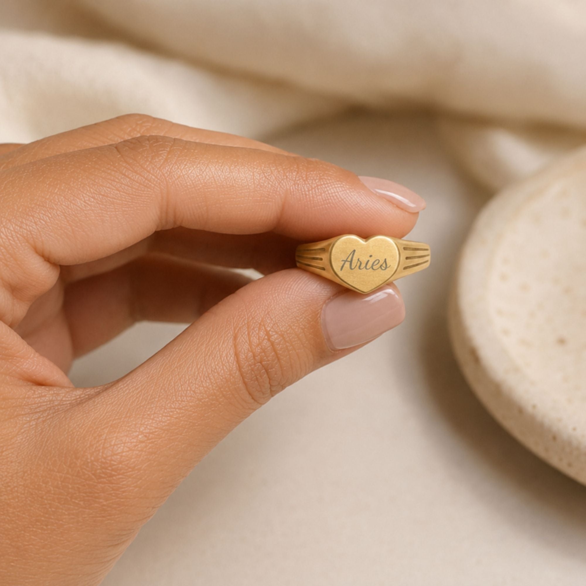 Aries Signet Ring, Aries Ring, Star Signet Ring, Heart Signet Ring
