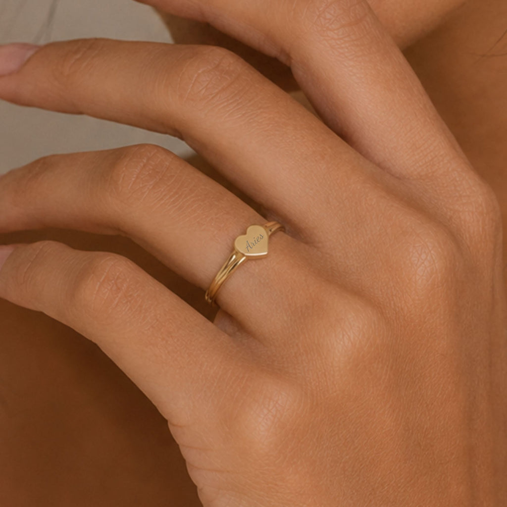 Aries Signet Ring, Aries Ring, Star Signet Ring, Heart Signet Ring