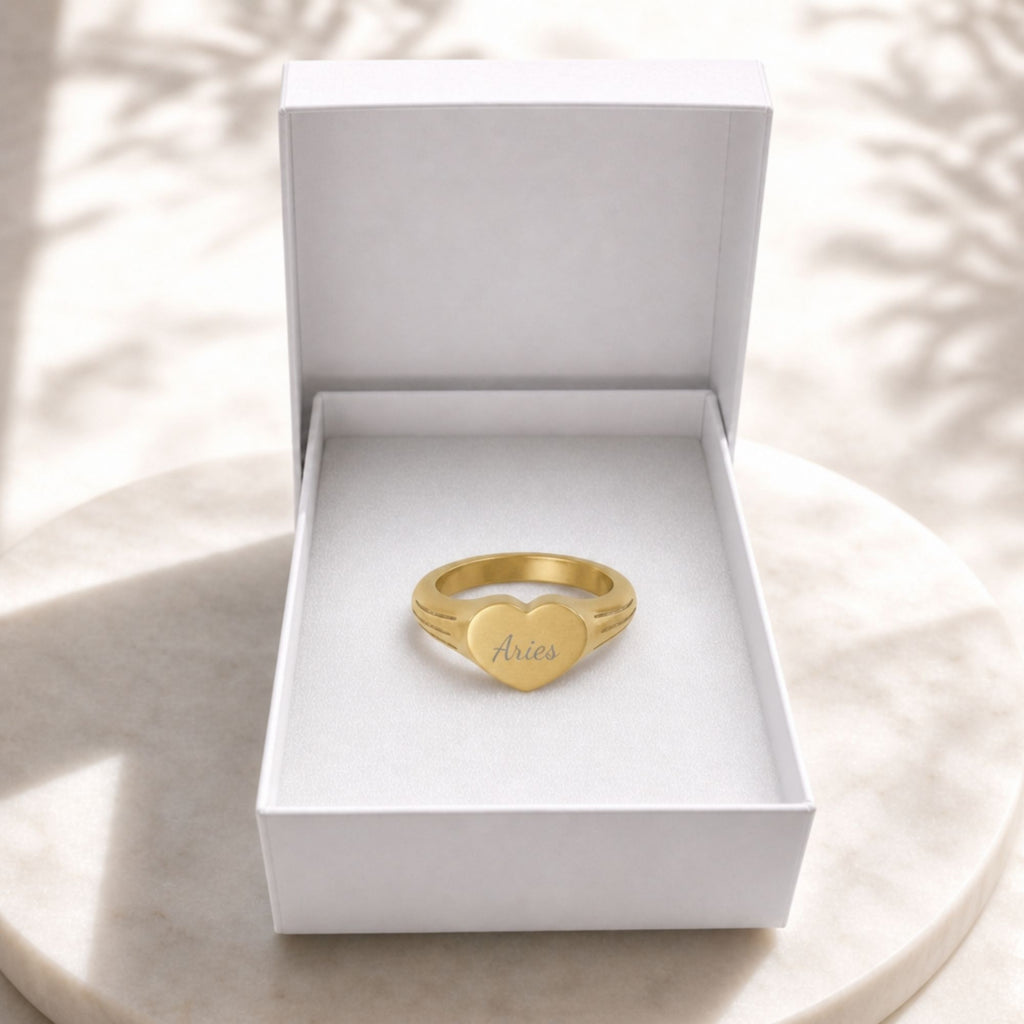 Aries Signet Ring, Aries Ring, Star Signet Ring, Heart Signet Ring