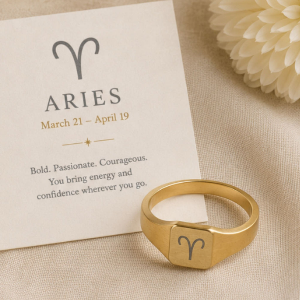 Aries Signet Ring, Aries Ring, Zodiac Signet Ring, Square Signet Ring