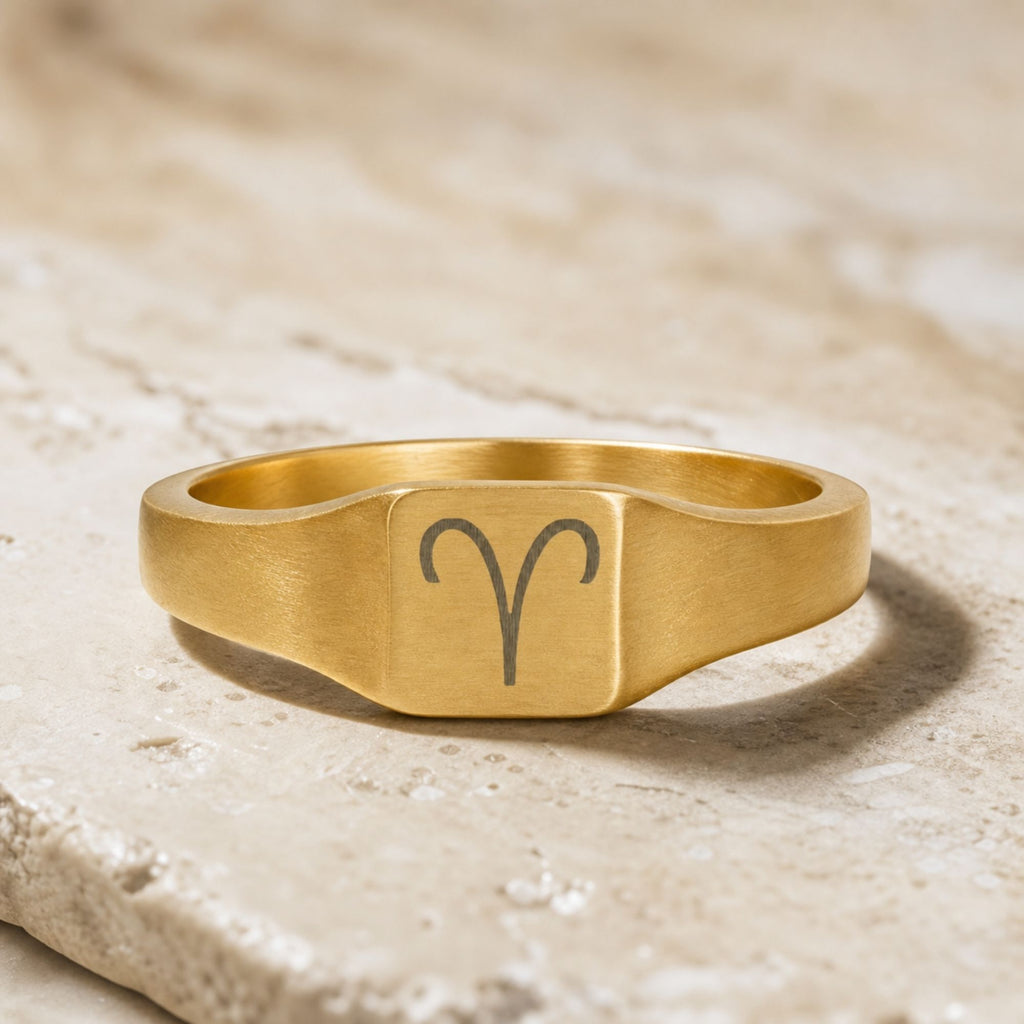 Aries Signet Ring, Aries Ring, Zodiac Signet Ring, Square Signet Ring