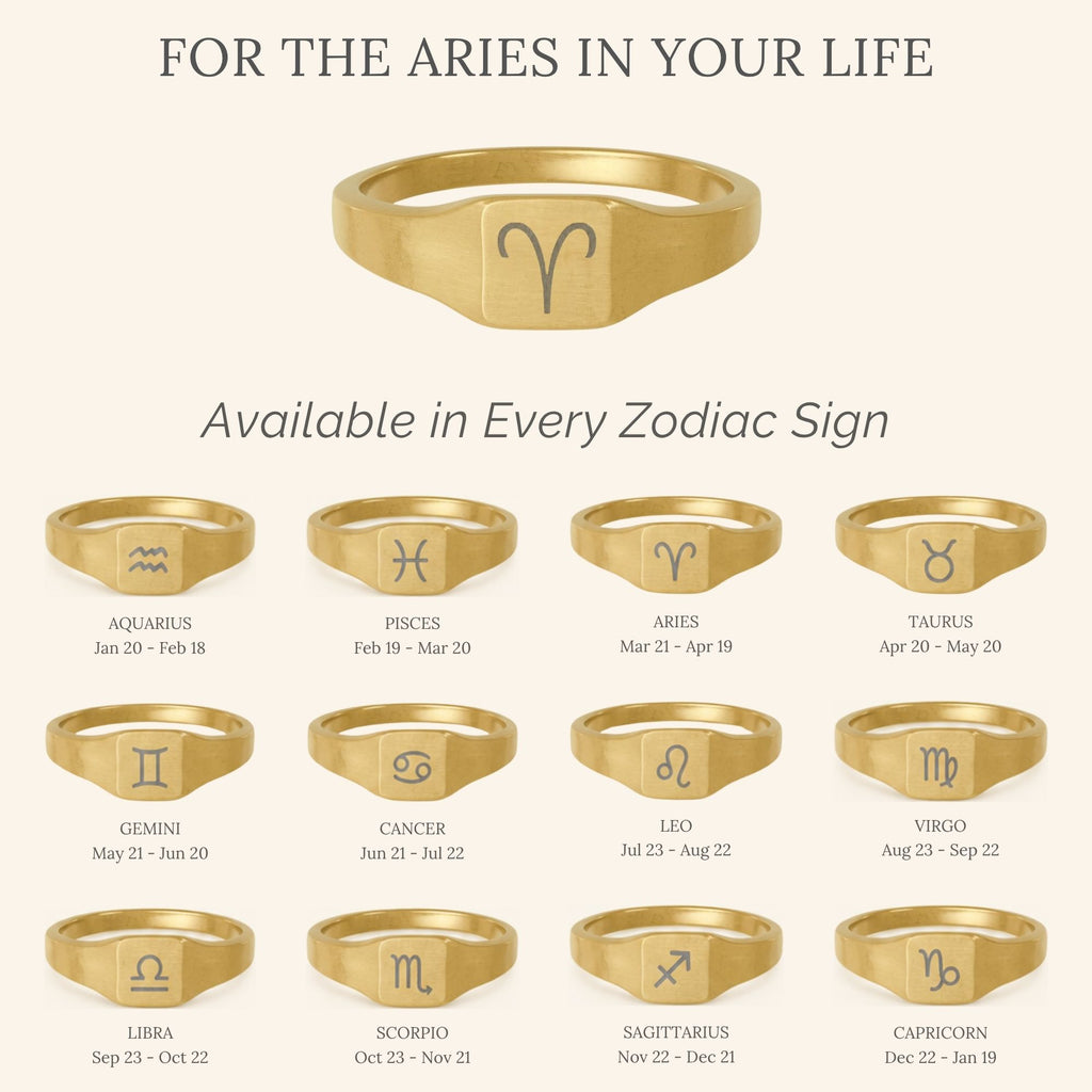 Aries Signet Ring, Aries Ring, Zodiac Signet Ring, Square Signet Ring