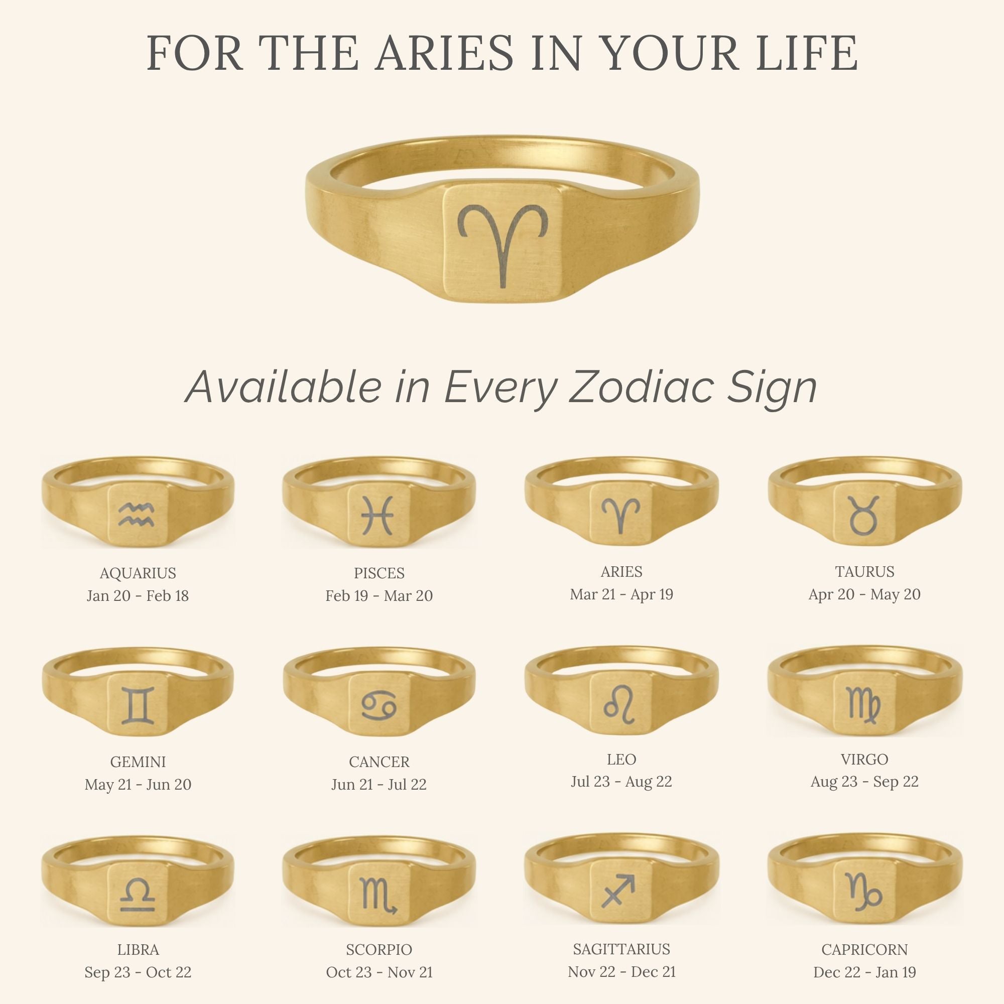 Aries Signet Ring, Aries Ring, Zodiac Signet Ring, Square Signet Ring