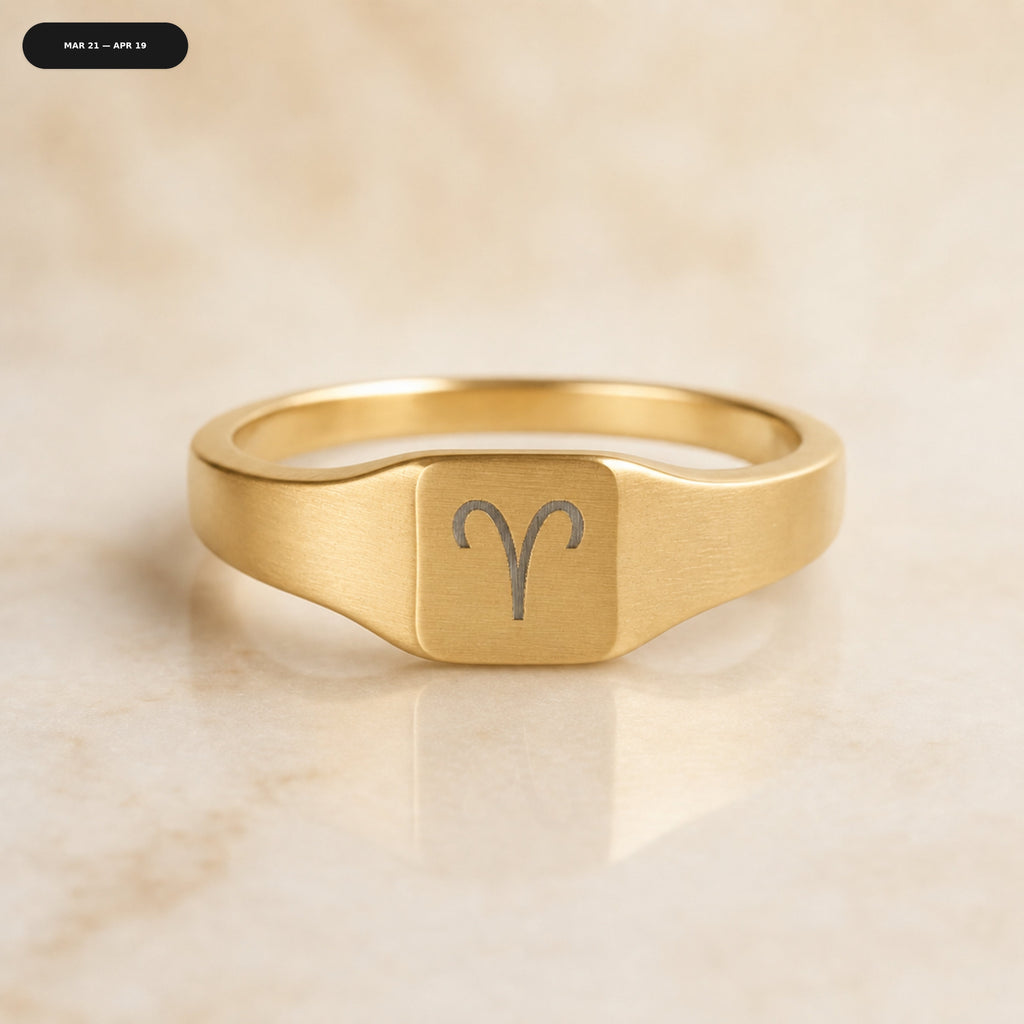Aries Square Ring - zodiac engraved pendant with date range