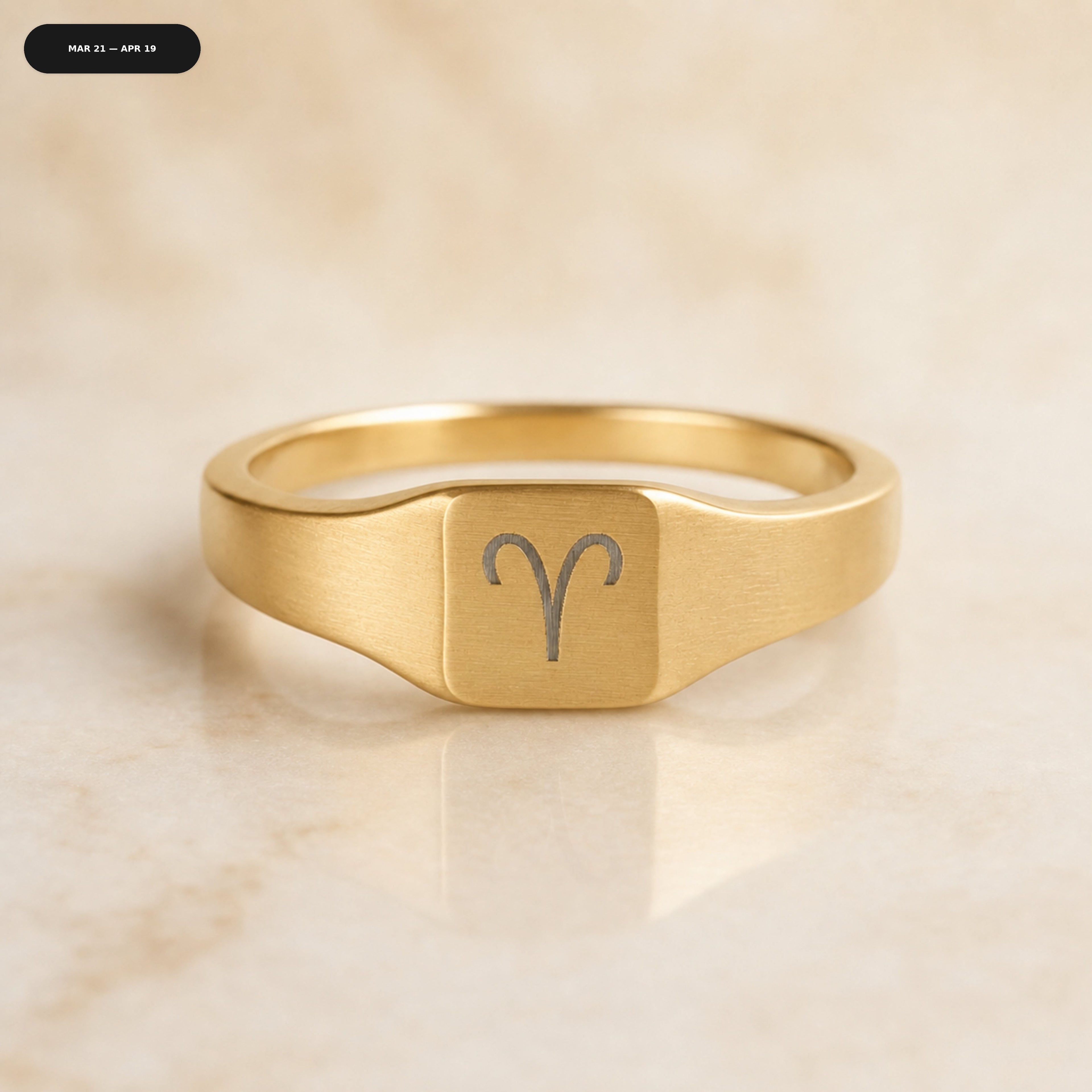 Aries Square Ring - zodiac engraved pendant with date range