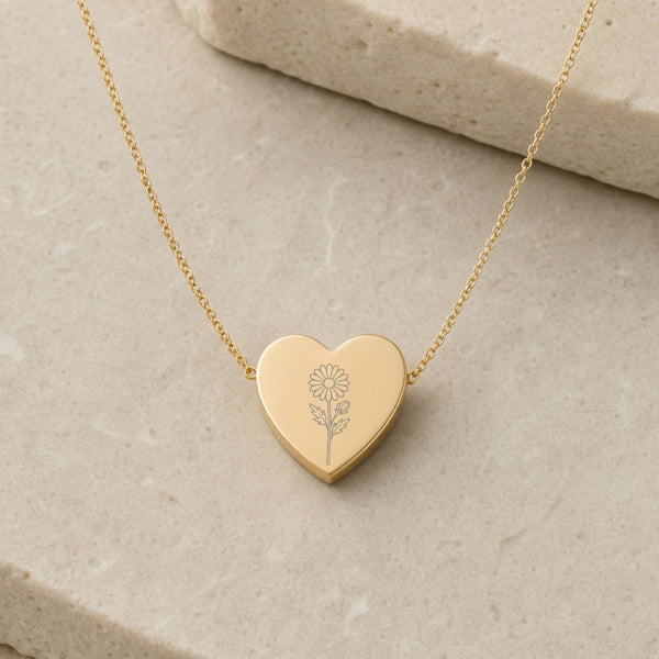 September birth flower Heart necklace — engraved with Aster