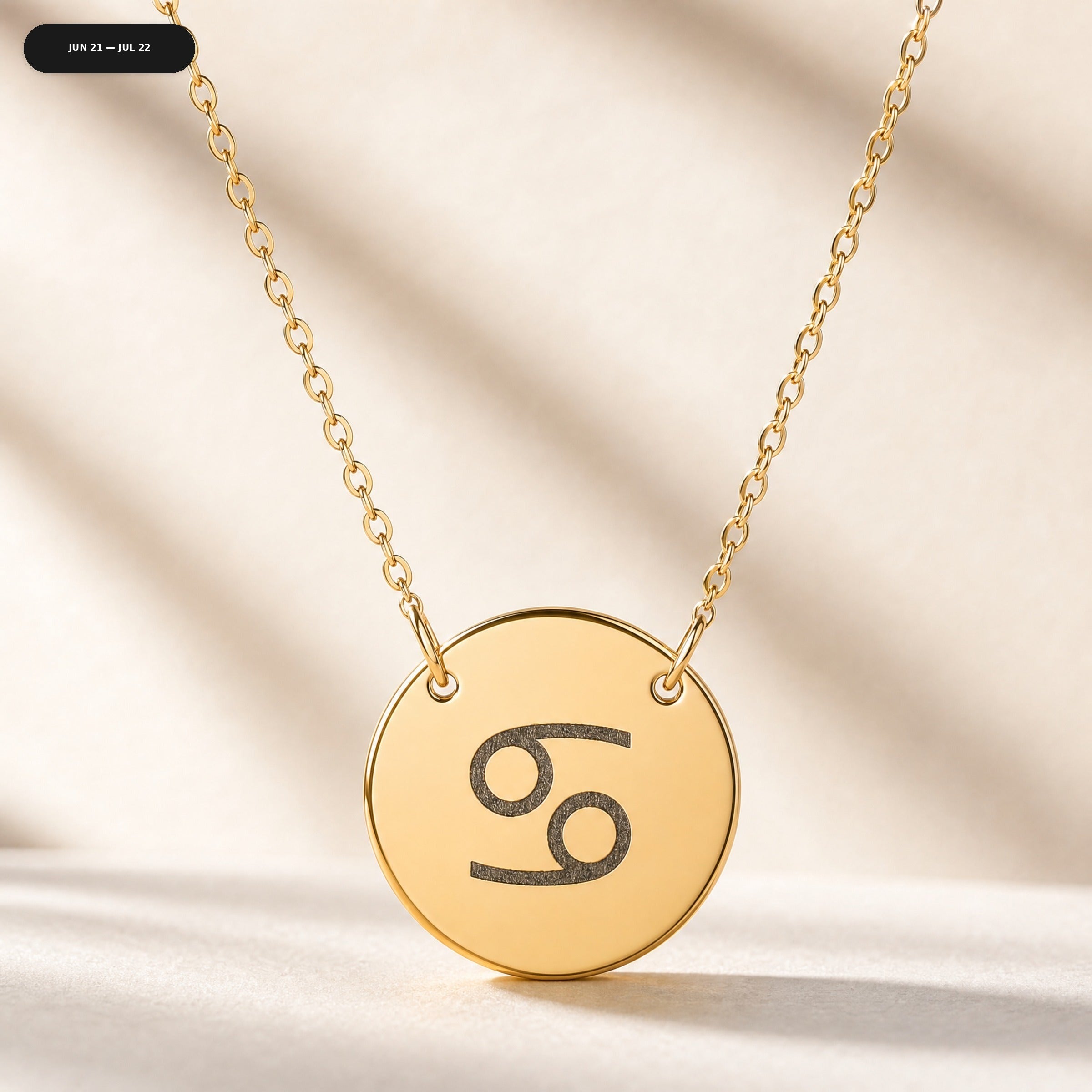 Cancer Coin Necklace - zodiac engraved pendant with date range