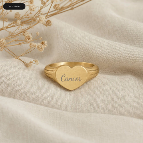 Cancer Heart Signet Ring - zodiac engraved pendant with date range