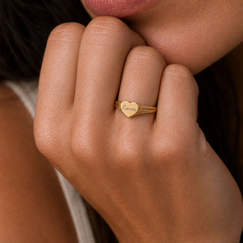 Cancer Signet Ring, Cancer Ring, Star Signet Ring, Heart Signet Ring