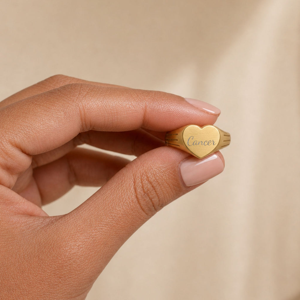 Cancer Signet Ring, Cancer Ring, Star Signet Ring, Heart Signet Ring