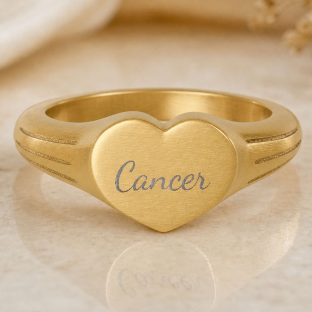 Cancer Signet Ring, Cancer Ring, Star Signet Ring, Heart Signet Ring