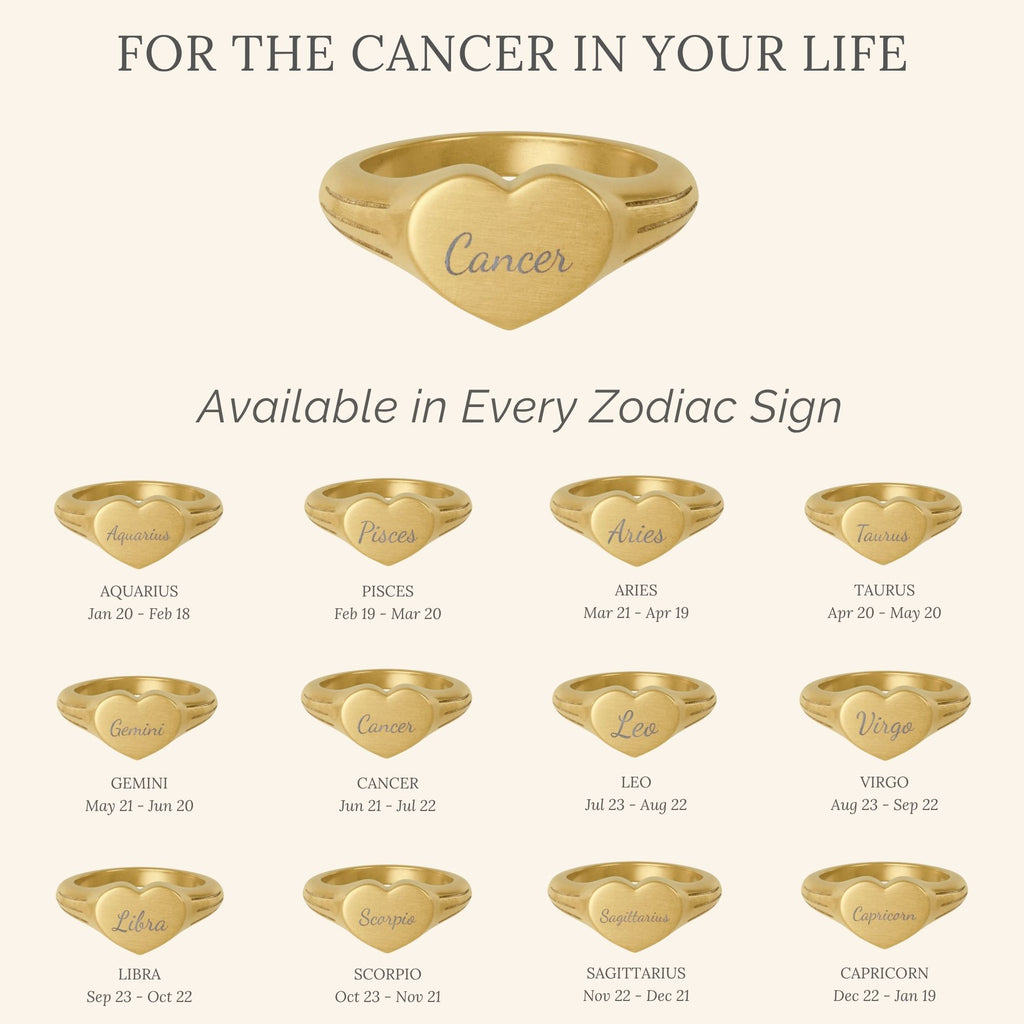 Cancer Signet Ring, Cancer Ring, Star Signet Ring, Heart Signet Ring