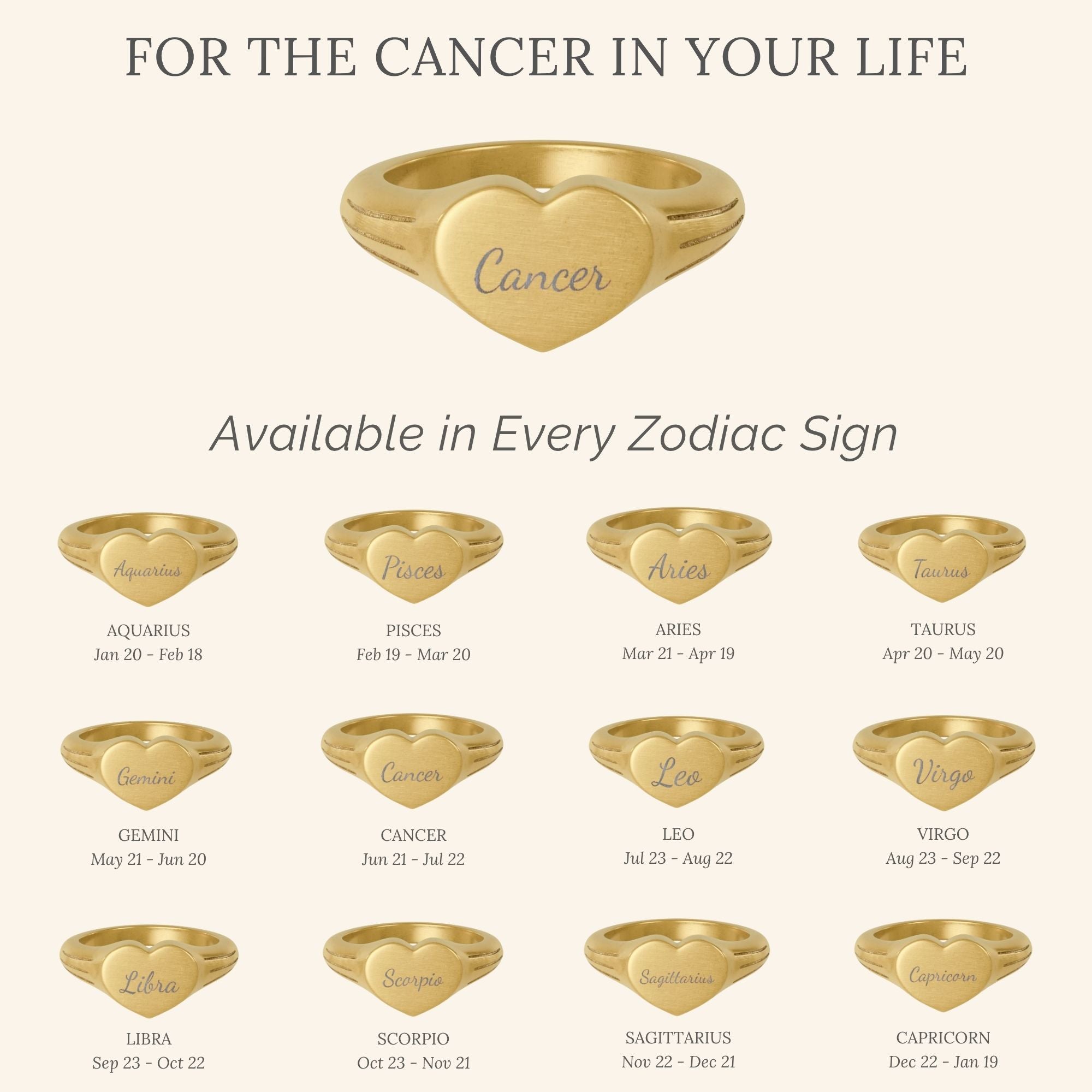 Cancer Signet Ring, Cancer Ring, Star Signet Ring, Heart Signet Ring