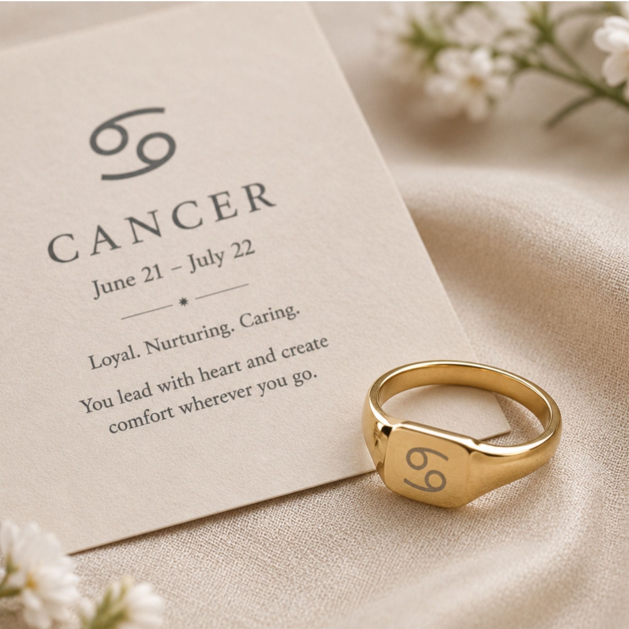 Cancer Signet Ring, Cancer Ring, Zodiac Signet Ring, Square Signet Ring