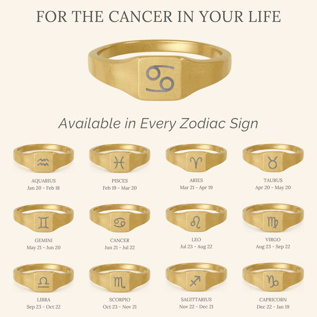 Cancer Signet Ring, Cancer Ring, Zodiac Signet Ring, Square Signet Ring