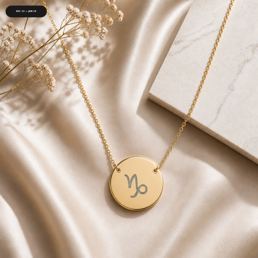 Capricorn Coin Necklace - zodiac engraved pendant with date range