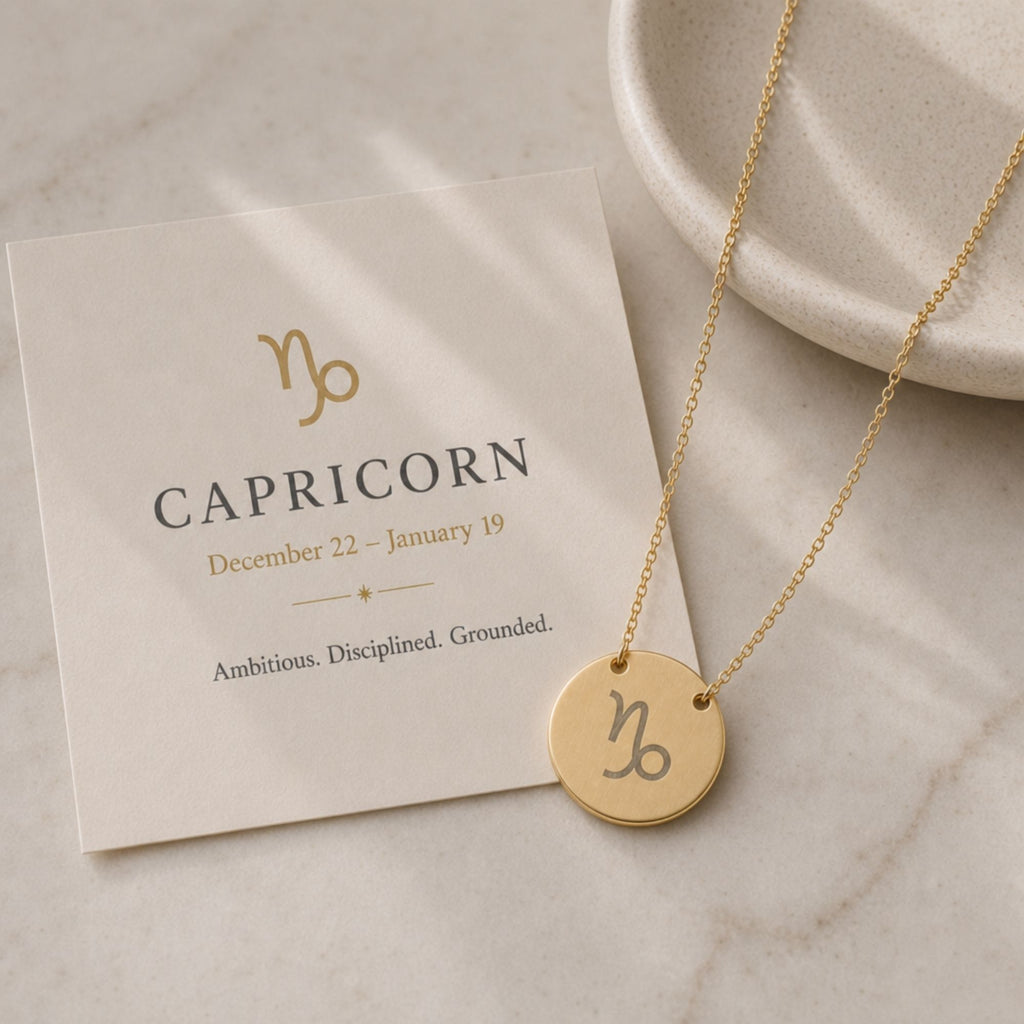Capricorn Coin Necklace, Zodiac Coin Pendant, Birth Sign Necklace,
