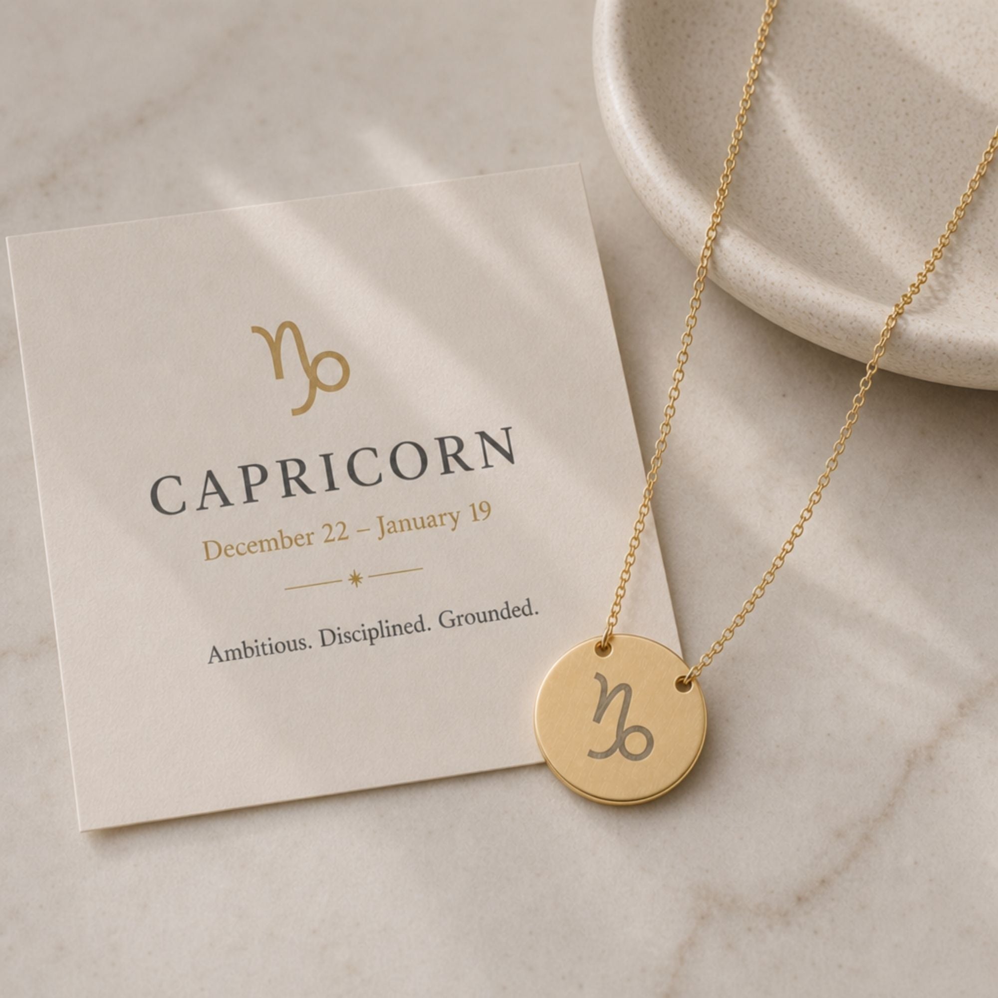 Capricorn Coin Necklace, Zodiac Coin Pendant, Birth Sign Necklace,