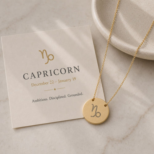 Capricorn Coin Necklace, Zodiac Coin Pendant, Birth Sign Necklace,