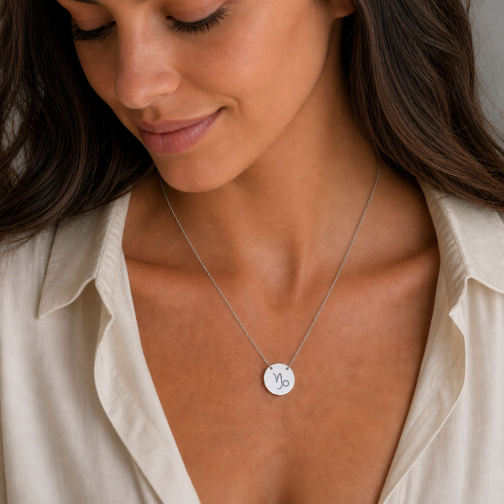 Capricorn Coin Necklace, Zodiac Coin Pendant, Birth Sign Necklace,