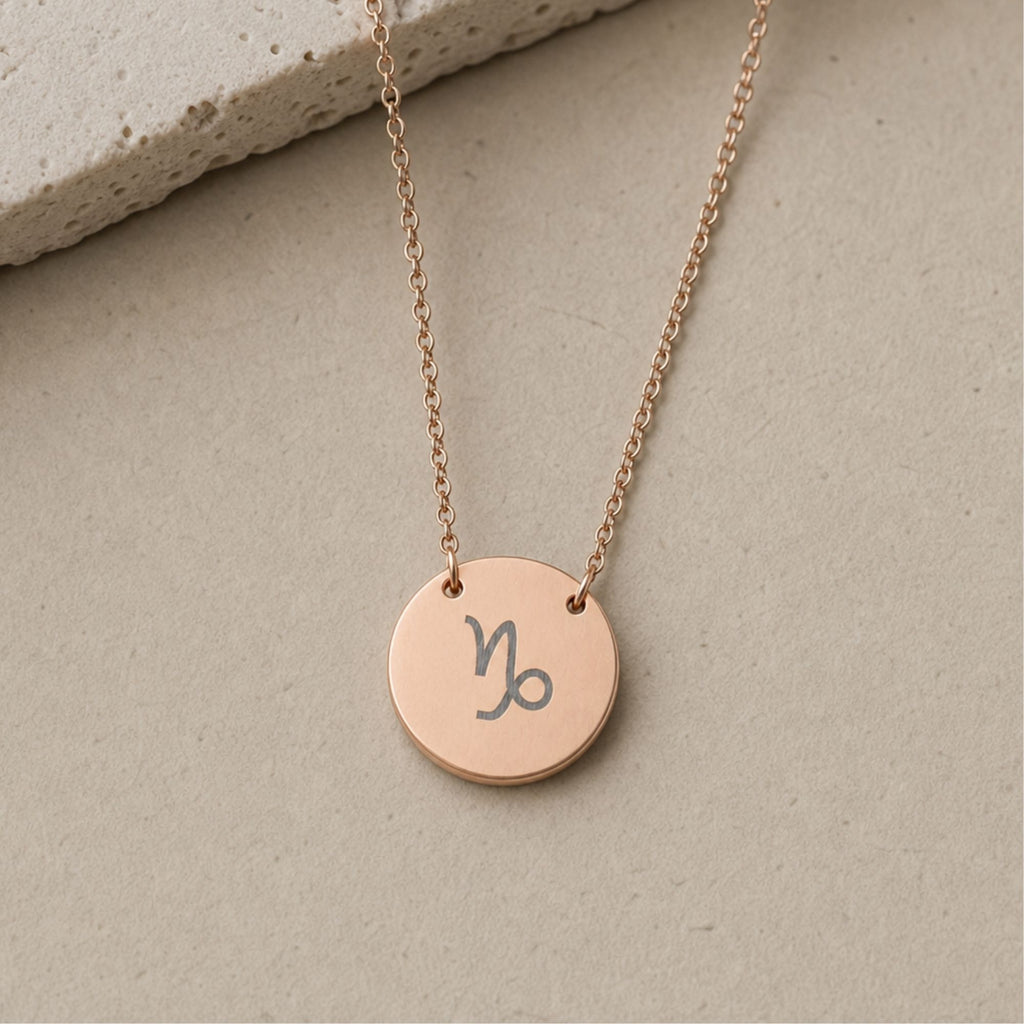 Capricorn Coin Necklace, Zodiac Coin Pendant, Birth Sign Necklace,
