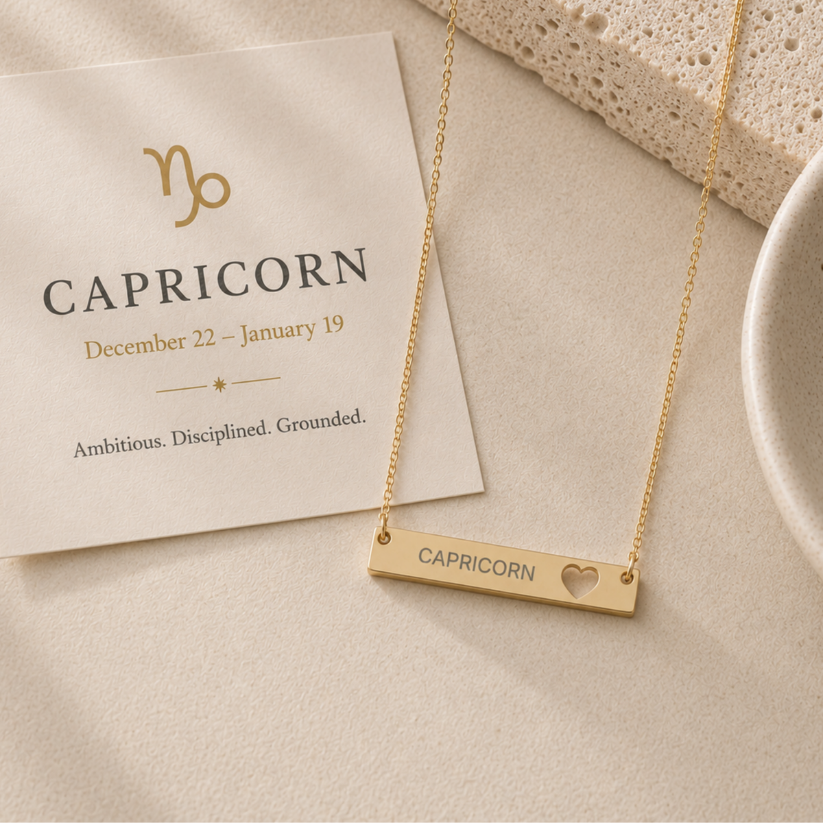 Zodiac Bar Necklace, Capricorn Necklace, Birth Sign Necklace, Nontarnish Necklace