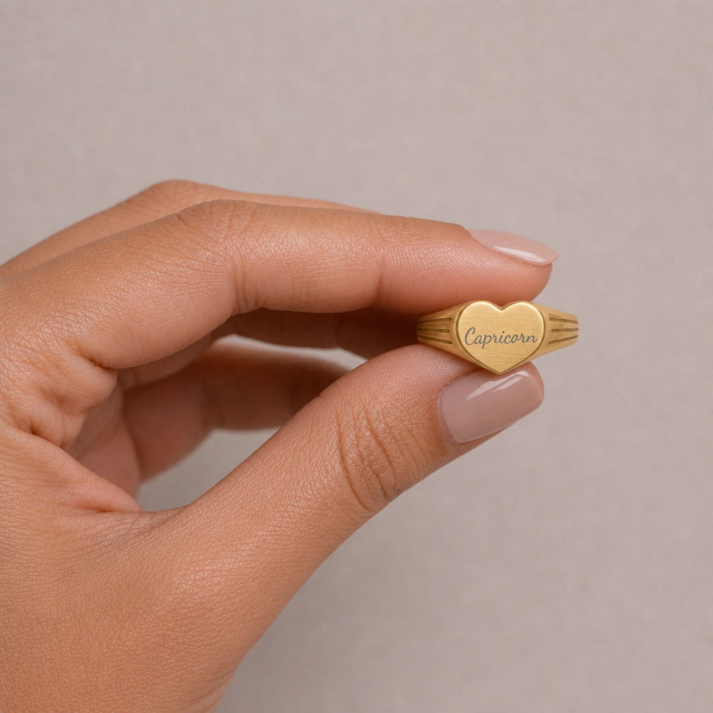 Capricorn Signet Ring, Capricorn Ring, Star Signet Ring, Heart Signet Ring