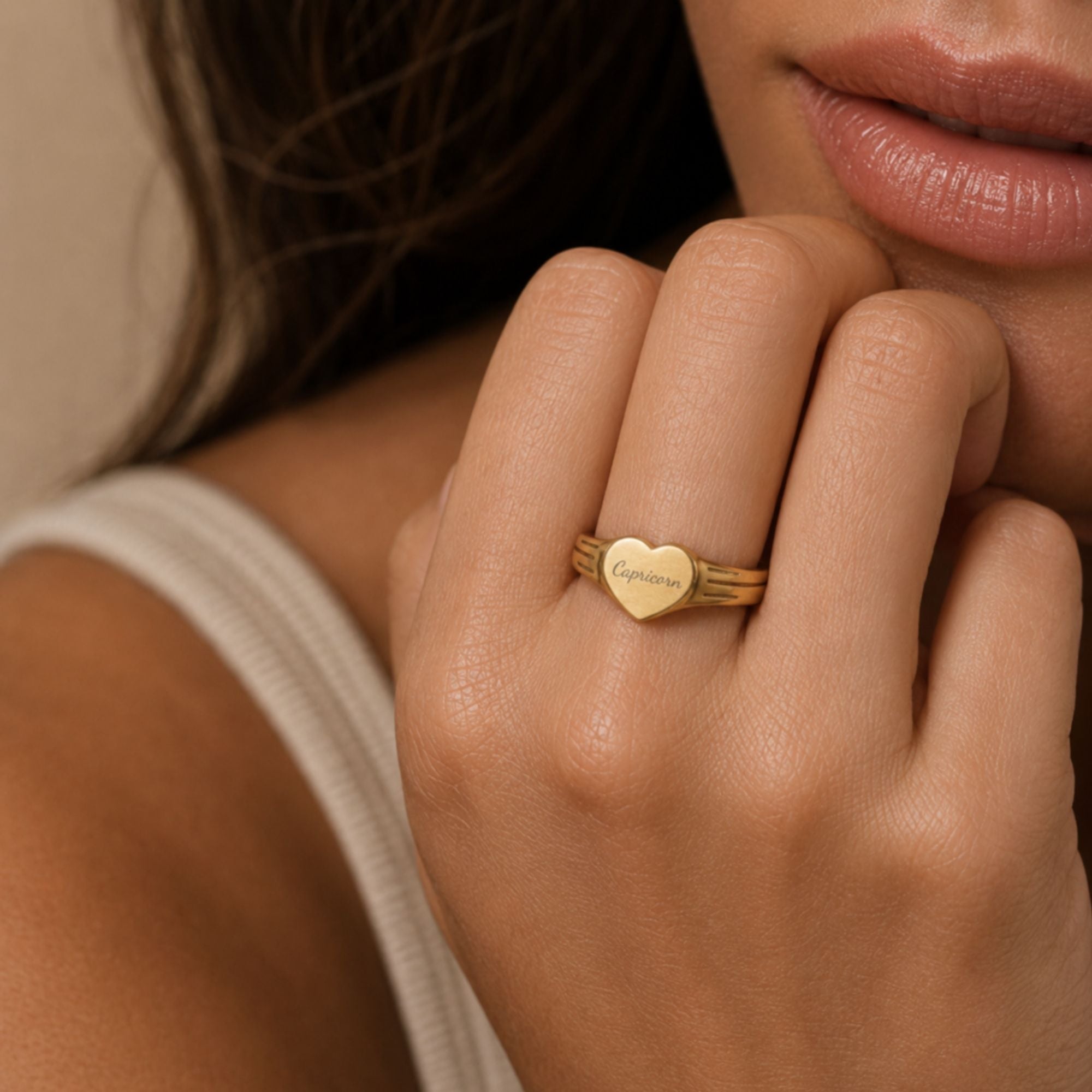 Capricorn Signet Ring, Capricorn Ring, Star Signet Ring, Heart Signet Ring