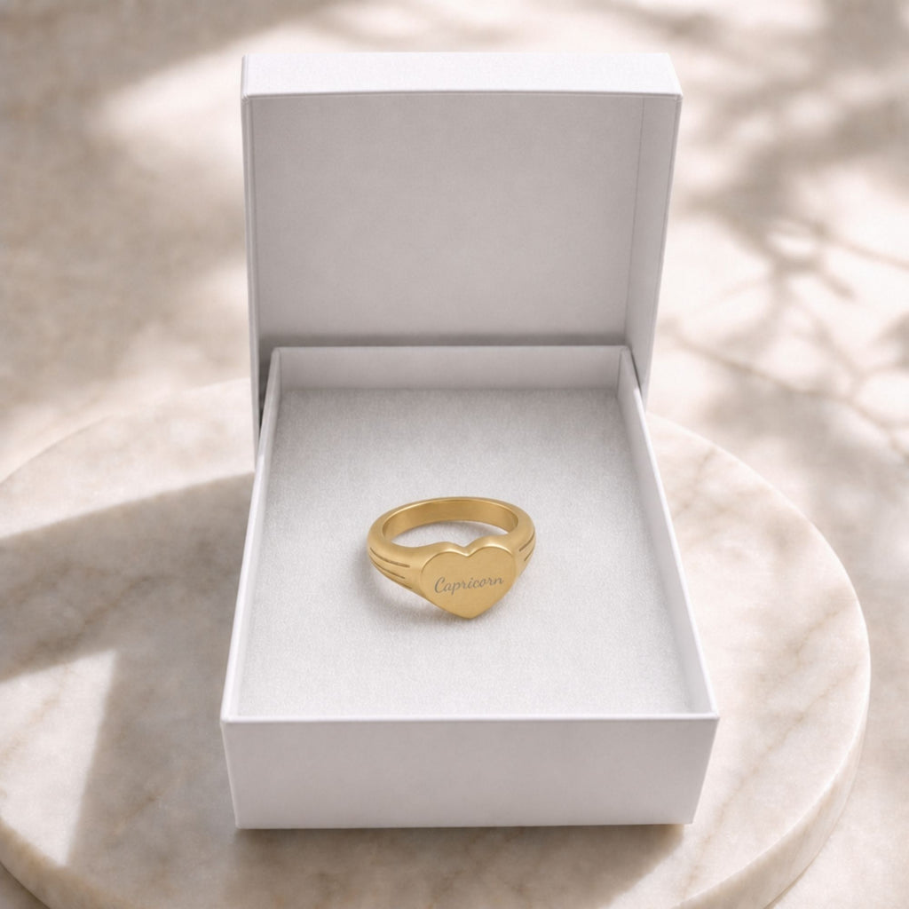 Capricorn Signet Ring, Capricorn Ring, Star Signet Ring, Heart Signet Ring