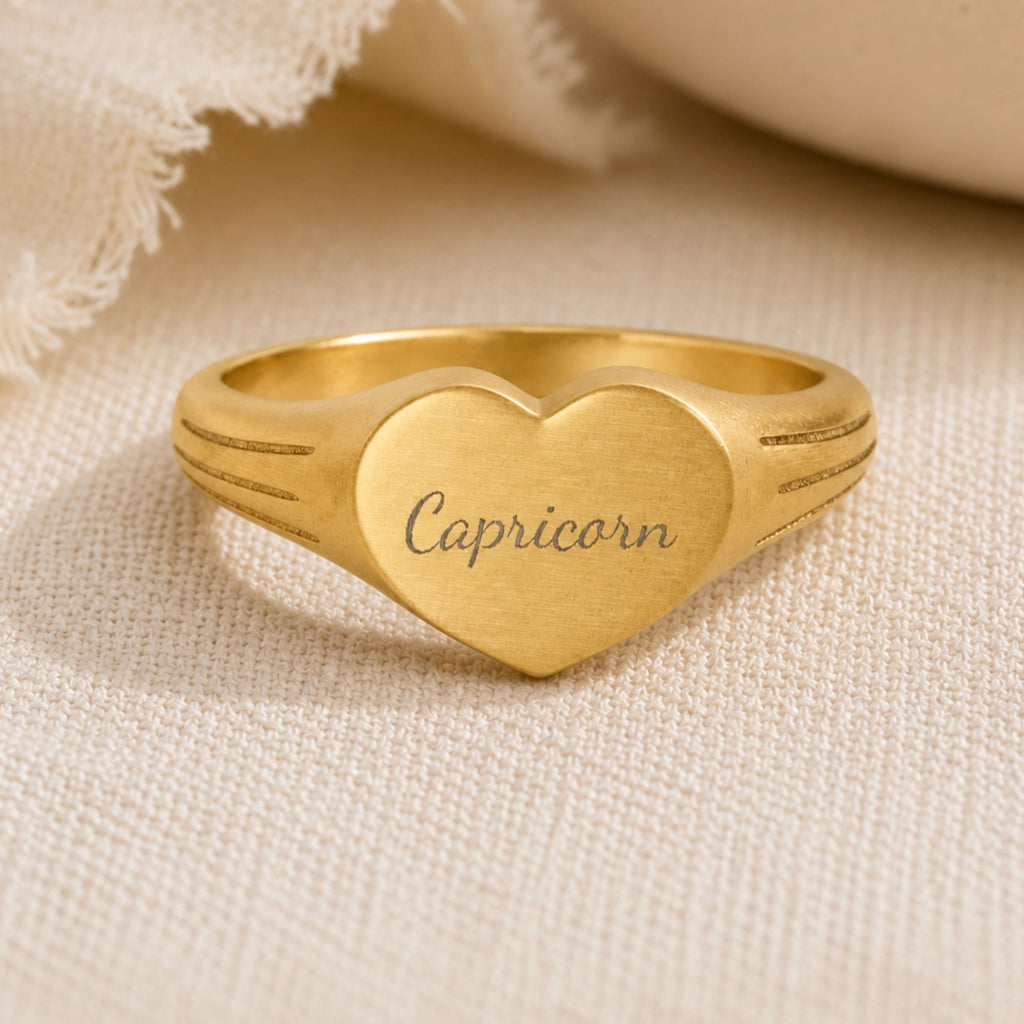 Capricorn Signet Ring, Capricorn Ring, Star Signet Ring, Heart Signet Ring