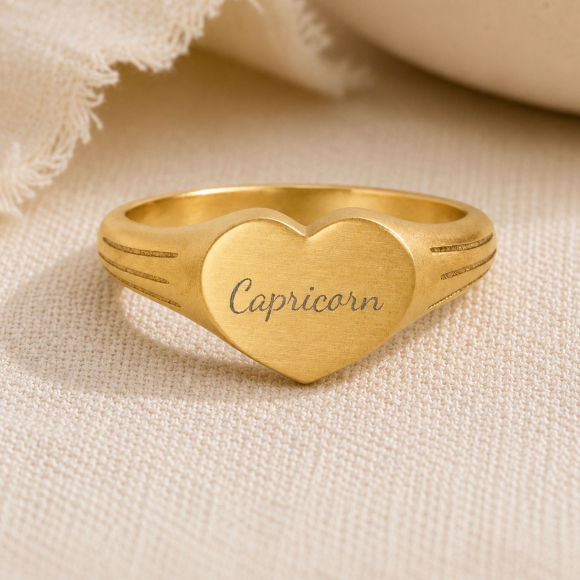 Capricorn Signet Ring, Capricorn Ring, Star Signet Ring, Heart Signet Ring