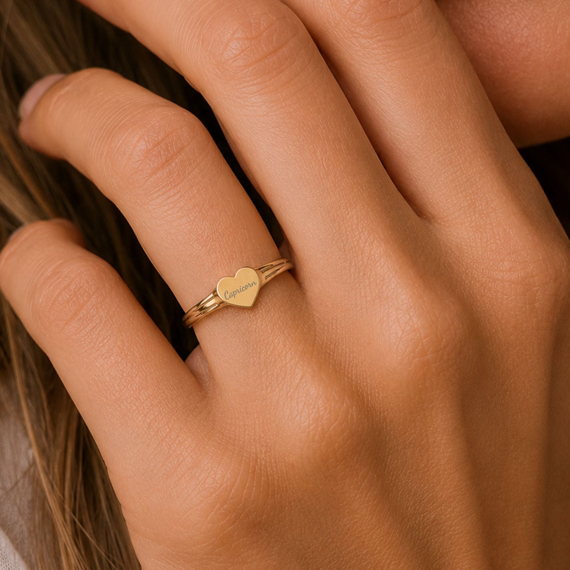 Capricorn Signet Ring, Capricorn Ring, Star Signet Ring, Heart Signet Ring