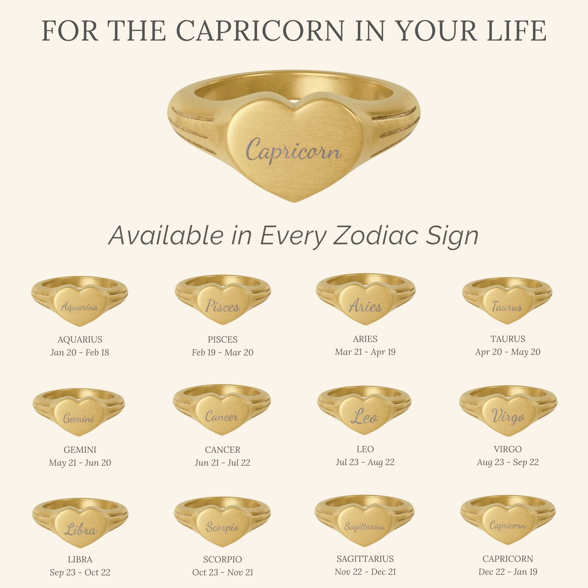 Capricorn Signet Ring, Capricorn Ring, Star Signet Ring, Heart Signet Ring