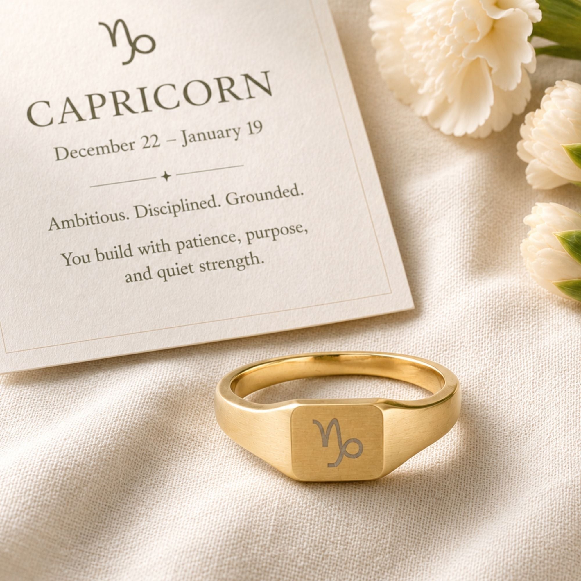 Capricorn Signet Ring, Capricorn Ring, Zodiac Signet Ring, Square Signet Ring