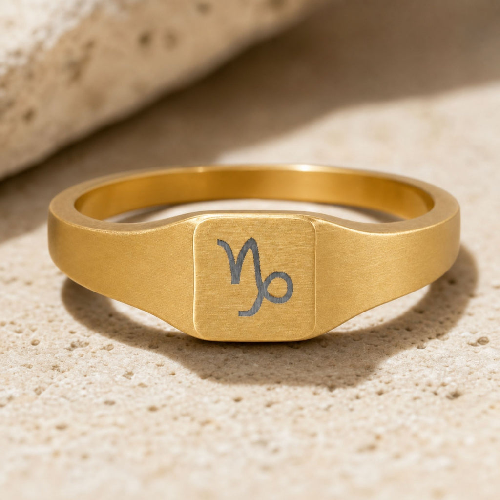 Capricorn Signet Ring, Capricorn Ring, Zodiac Signet Ring, Square Signet Ring