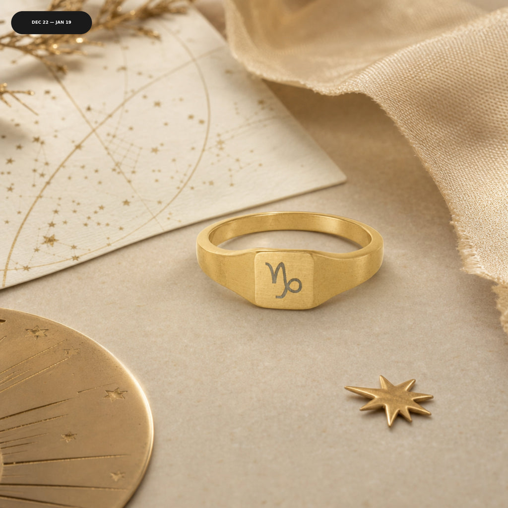 Capricorn Square Ring - zodiac engraved pendant with date range