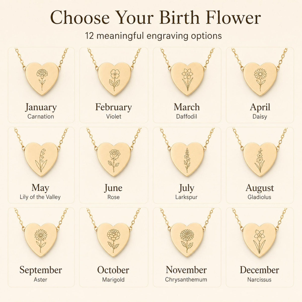Carnation Necklace, Carnation Pendant, January Birth Flower