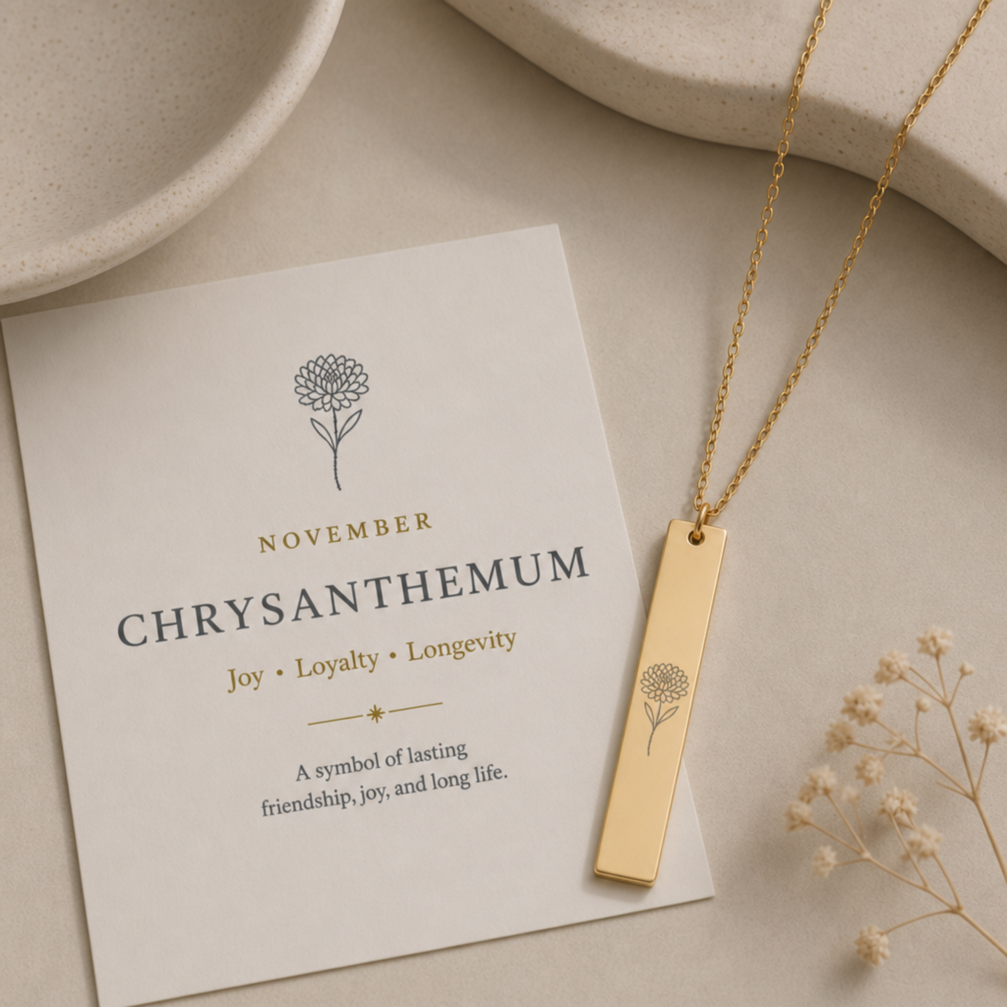 Chrysanthemum Necklace, Chrysanthemum Charm, November Birth Flower