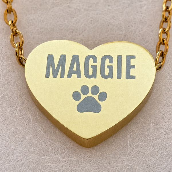 Pet Name & Paw Print Heart Necklace